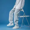 Herr jeans street dans hip hop män kläder lös rak rosa blå svart mode casual baggy denim lastbyxor byxor207n