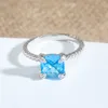 Trendiga uttalande Ring 4 Prongs Ställa in 8mm Blue Cubic Zirconia Design Rings smycken för kvinnor Män