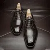 Отсуть обувь оксфордс обувь для мужчин Brown Black Business Lace-Up Pu Office Brogue Those обувь Zapatos de Vestir Hombre Mens Shoes 230811