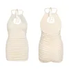 Casual Dresses Women's Sexy Cut Out Backless kort kjol med nacke snörning upp veckad skinka wrap klänning