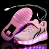 Chaussures athlétiques Enfants One Two Roues Lumineuses baskets brillantes Red Rose LED LED LETUILLE SATER KIDES GARMES GARMES FILLES USB CHARGE