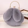 Kvällspåsar Sling Bag Women Pink Rabbit Ears Bag Chain Shoulder Crossbody Bag Plush Handväska Kvinnor 230812