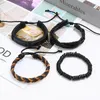 Bangle Jesssingshow 4 PCs/Set handgefertigtes Weave Vintage Boho Gypsy Hippie Schwarz Leder Charme Armbänder Holzperlen Unisex Schmuck Schmuck