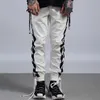 Side Cross Lace Up Strings Men Jogger broek Zwart -witte panelen Track Pants205F