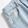 Jeans masculinos orifícios de tamanho grande reto elástico azul claro Spring e Summer Casual Troushers Moda dos anos 90 para homens 230811