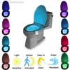 8/16 colores Luces del sensor del inodoro Inducción inteligente Baño LED Movimiento del cuerpo Activado Encendido / Apagado Sensor de asiento Luz nocturna HKD230824