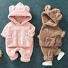 Clothing Sets Cute Baby Boys Girls Coral Velvet Warm Spring Autumn Winter Hoodied Clothes Sets Children Kids Thick Woolen Bear Hoody Suits 230812