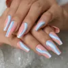 False Nails Candy Color Long Fake Tips Baby Blue Swirls Coffin Press On Pink Ballerina For Women and Girls 24st