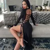 Сексуальные черные платья Женщины с высоким расколом Bodycon Long Bandage Dress Club носить бесплатный корабль