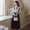 Work Dresses Korean Sweet Retro Two Piece Set Women Summer Black Bow Cute Lace Doll Collar Tops French Vintage Strap Skirt