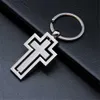 Keychains Lanyards 360 Degree Rotating Cross Keychain Fashionable Simple Hollow Metal Keyring Christian Souvenir Gift Car Key Holder Pendant