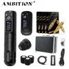 Tatueringsmaskin Ambition Soldat Trådlös tatuering Maskin Pen Kit Coreless Motor med 2400mAh Batteri 80 st blandad patron för tatueringskonstnär 230811