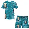 Herrspårar 2023 Summer Leisure Beach Kort ärm Män Abstrakt mönster 3D-tryckning T-shirts Shorts Tvådelar Set Fashion Tracksuit