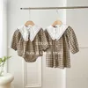 Familie bijpassende outfits Familie bijpassende outfits Lente Herfst Shirt Plaid Baby Meisje Katoenen Romper Meisje Jurk Vrouwen Jurk Moeder Dochter Look Kleding