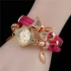 Partihandel Rhinestone Butterfly Wrap Armband Quartz Wrist Watch Women's Colorful Watch Fashion Bow Watches