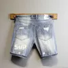 Verão 2022 luz azul rasgado gato bigode remendo carta impressão magro denim shorts adolescentes jeans meninos e meninas cowboy calças curtas hkd230812