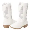Boots Unishuni Kids Cowgirl för flickor Western Round Toe Boot med Walking Heel Fashion White Spring Autumn Children 230811