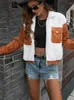 Jackets femininos Autumn Winter Women Teddy Jacket Plelight Corduroy Stitching Coats Zipper casual Branco em Outerwears Fashion Streetwear 2023