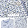 Giacche da donna Elegante giacca da tweed a quadri blu di lusso Donne Vintage Round Neck Pearl Button Design Short Coat Corean Fashion Chaqueta 2023 230811