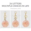 Keychains Lanyards A-Z Initials Rhinestone Alloy Keychain Charms With Pink Pompom Key Ring Car Key Holder Women Bag Ornaments Jewelry Trinket Gift