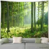 Tapestries Customizable Forest Tapestry Sunshine Green Plants Trees Natural Landscape Garden Wall Hanging Home Bedroom Picnic Mat R230812