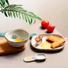 Ciotole da cartone animato set piatto di piatti in ceramica cucina per la colazione piatti cucchiaio deserto di riso insalata zuppa ciotola