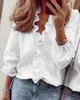 Camicie da donna camicie più dimensioni 4xl 5xl elegante camicia a rovina bianca camicia a molla a manica lunga top a v-scootto per scollo a v-scolaretto Office Lady Plain Blusa 230811