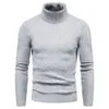 Herrtröjor Autumn och vinter Turtleneck varm mode fast färgtröja tröja Slim Pullover Mens Sticked Bottom Shirt 230811