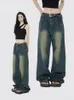 Damesjeans Houzhou Vintage Baggy Women Y2K 90S AMERIKAANS RETRO DENIM PAND HIPPIE HOOG STREET BRede vriendje Vrouwelijke broek