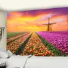 Wandteppiche rosa Tulpe Blumen Wandteppich Wand Hanging Garten Wandteppich Kunst Schlafzimmer Home Schlafzimmer Hintergrund Wanddekoration Picknicktuch R230812