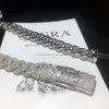 Anpassad lås VVS Diamond Moissanite kubansk halsband Sier Gra Iced Out Hip Hop Miami Cuban Link Chain Men smycken