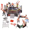 Dolls Mini Wrestling Figura Playset Cage Warriors 12 Little potenti lottatori Hammer Broken Table Chair Ring 230811