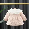 Jackets Pink/white Baby Girls Collar Embroidery Flowers Winter Coats+Bag kids Toddlers Padded Warm Overcoats Children Clothes R230812