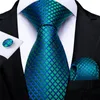 Coules de cou Dibangu Men Coldie Teal Blue Paisley Designer Silk Wedding Tie for Men Tie Hanky ​​Cuffe Link Tie Set Business Party Drop 230811
