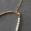 Designer Rovski luxury top jewelry accessories Natural Freshwater Pearl Necklace Spliced with Gold Beads Fashionable Simple Pearl Collar Chain
