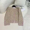 2023 Autumn Champagne Pink Contrast Trim Tweed Jacket Long Sleeve Round Neck Double Pockets Classic Jackets Coat Short Outwear A3G116575