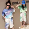 Set di abbigliamento Tie dye Estate Bambini grandi Neonati alti Vestiti per ragazze Top T-shirt + pantaloncini per anni 150 cm 160 cm Altezza