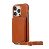 Luxury Lanyard Solid Leather Folio Vogue Phone Téléphone pour iPhone 15 14 13 12 11 Pro Max Samsung Galaxy S22 Ultra S23 Plus de portefeuille de cartes à corps croisé durable Couverture arrière