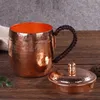 Mugs Handcrafted Beer Cup Coffee Mug Hammer Pure Copper With Lid Retro Weave Handle Thickened 500ml Office Drinkware Tableware