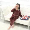 Women's Sleepwear Boys And Girls Flannel Homewear Solid Long Sleeve Children Spring Summer Loose Casual Nightwear Pajamas