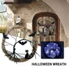 Andra evenemangsfestartiklar Lofytain Light Up Halloween Wreath för ytterdörren Witch/Skull/Bat/Pot Wreath With Light Party Garland Ytter Home Decor 230811