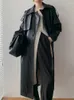 Couro feminino Autumn Faux Longo Trench Coat Women Women Black Double Basted Korean Fashion Moto Jacket Aretwear Lady Outerwear