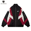 Mens Jackets Vintage Trend Hit Color Patch Small Letter Borduurwerk Oversized Stand Collar Rib Sleeve Zipper Sports Jacket Coat 230811