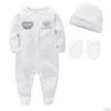 Clothing Sets Baby Boys Rompers Royal Crown Prince With Cap Gloves Infant Born One-Pieces Footies Overall Pajamas Velour 210309 Drop Dhec7