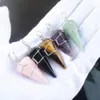 Pendant Necklaces 5Pcs Handmade Wire Wrapped Raw Stone Pyramid Shaped Pointed Amulet Charm Chakra Women Jewelry Wholesale TBN548