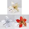 Dekoratif Çiçekler 1pc 22cm Glitter Altın Kırmızı Noel Çiçeği Yapay Poinsettia Kafası Noel Ağacı Dekorasyonu Ev Yıl Navidad Hediye