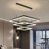 Hanger lampen kamer keuken accessoires home decor lusters armatuur moderne led square lights met afstandsbediening zwart voor slaapkamer wonen