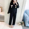 Dames slaapkleding Leer Sexy Black Ice Silk Silk Shirt broek Pyjama Mode Pyjama Set Nightwear Huiskleding