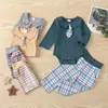 Ensembles de vêtements Telotuny nés pour bébés filles garçons lié gentleman à manches longues pantalons à plaid à rompage solide tenues de vêtements 0-12m