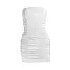 Lässige Kleider schiere trägerlose solide hochelastische Brustpackung Frauen Sommer Mini Kleider Bodycon Plissee sexy Mode weiblich Kee